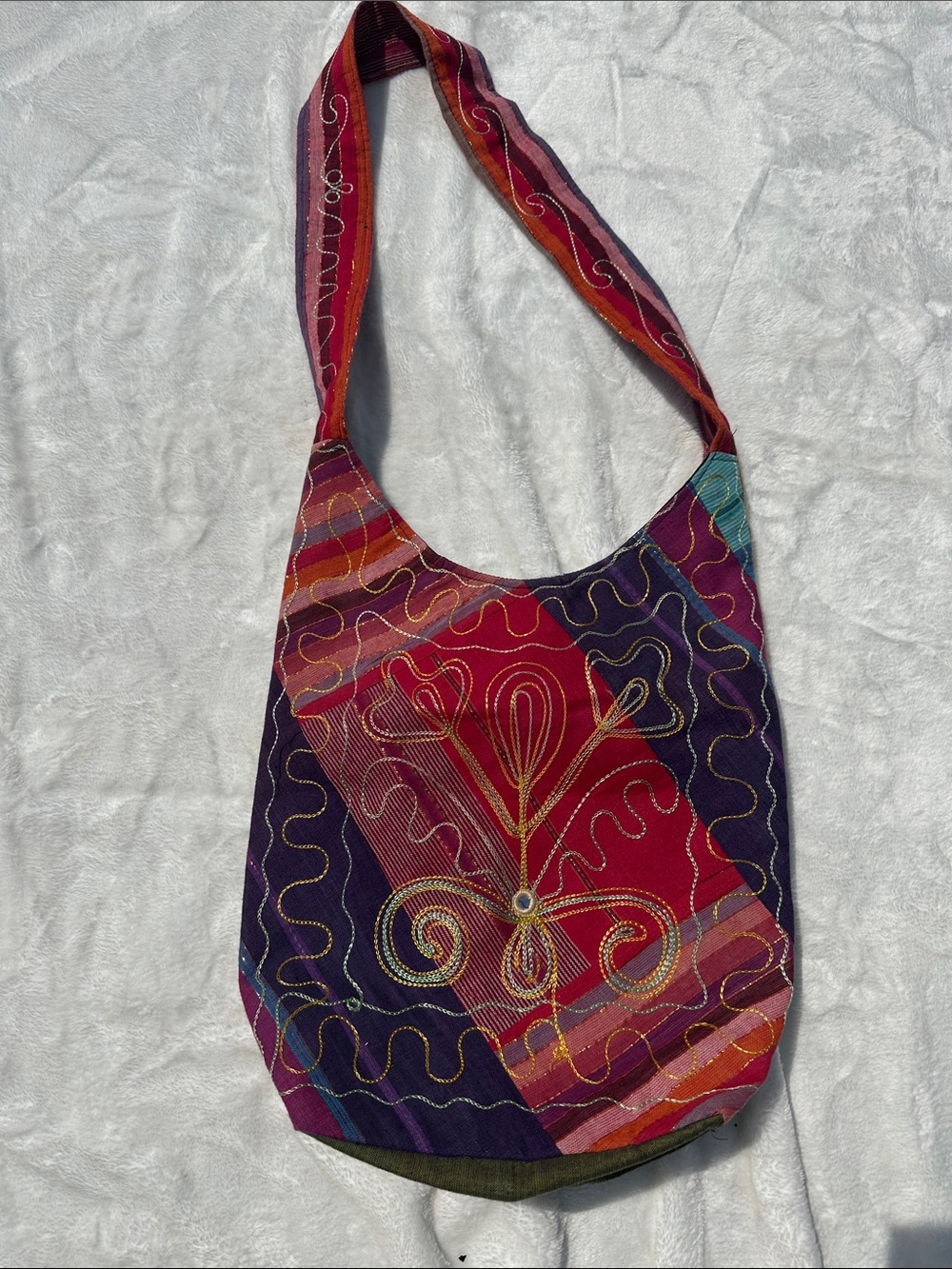 Boho Embroidered Multi‑Color Hobo Shoulder Bag 100% Cotton Beach Travel Shopping